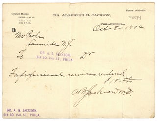 Item #523812 Receipt for Medical Services Signed by Pioneering Physician, Dr. Algernon B....
