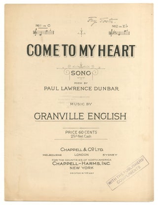 Item #524009 [Sheet music]: Come to My Heart (No. 1 in C). Paul Laurence DUNBAR, words by, music...