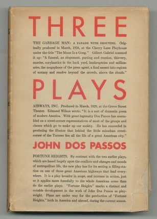 Item #524218 Three Plays. The Garbage Man. Airways, Inc., Fortune Heights. John DOS PASSOS