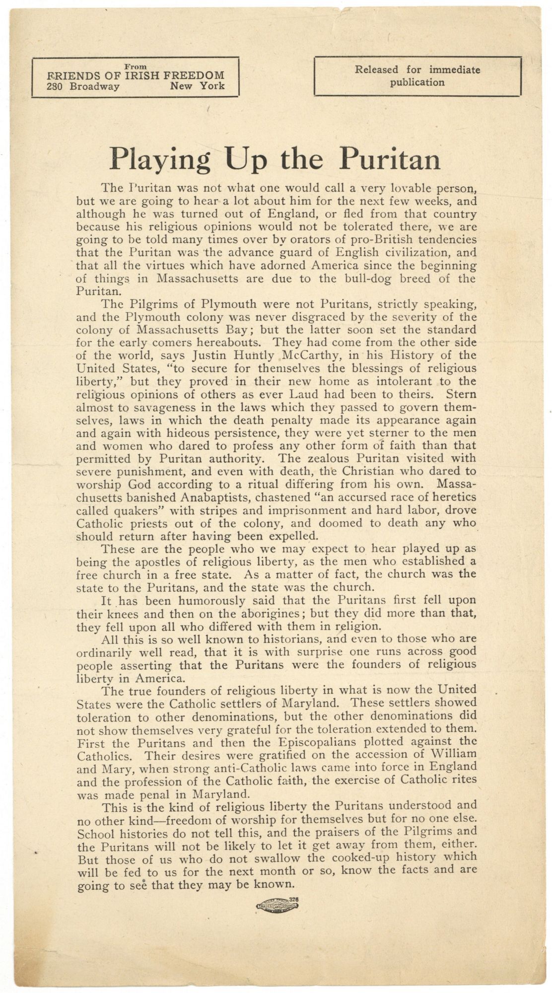 Broadside, caption title : Playing Up the Puritan