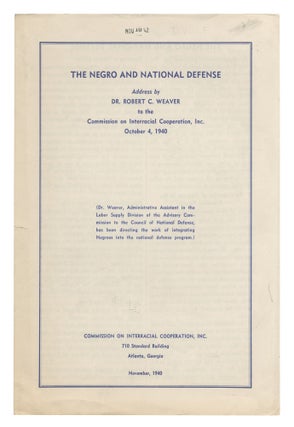 Item #525969 The Negro and National Defense. Address by Dr. Robert C. Weaver to the Commission on...