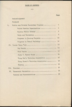 Report on the Field Services of the Specialist in Social Group Work and Recreation in Houston, Texas, November 3 - December 20, 1945