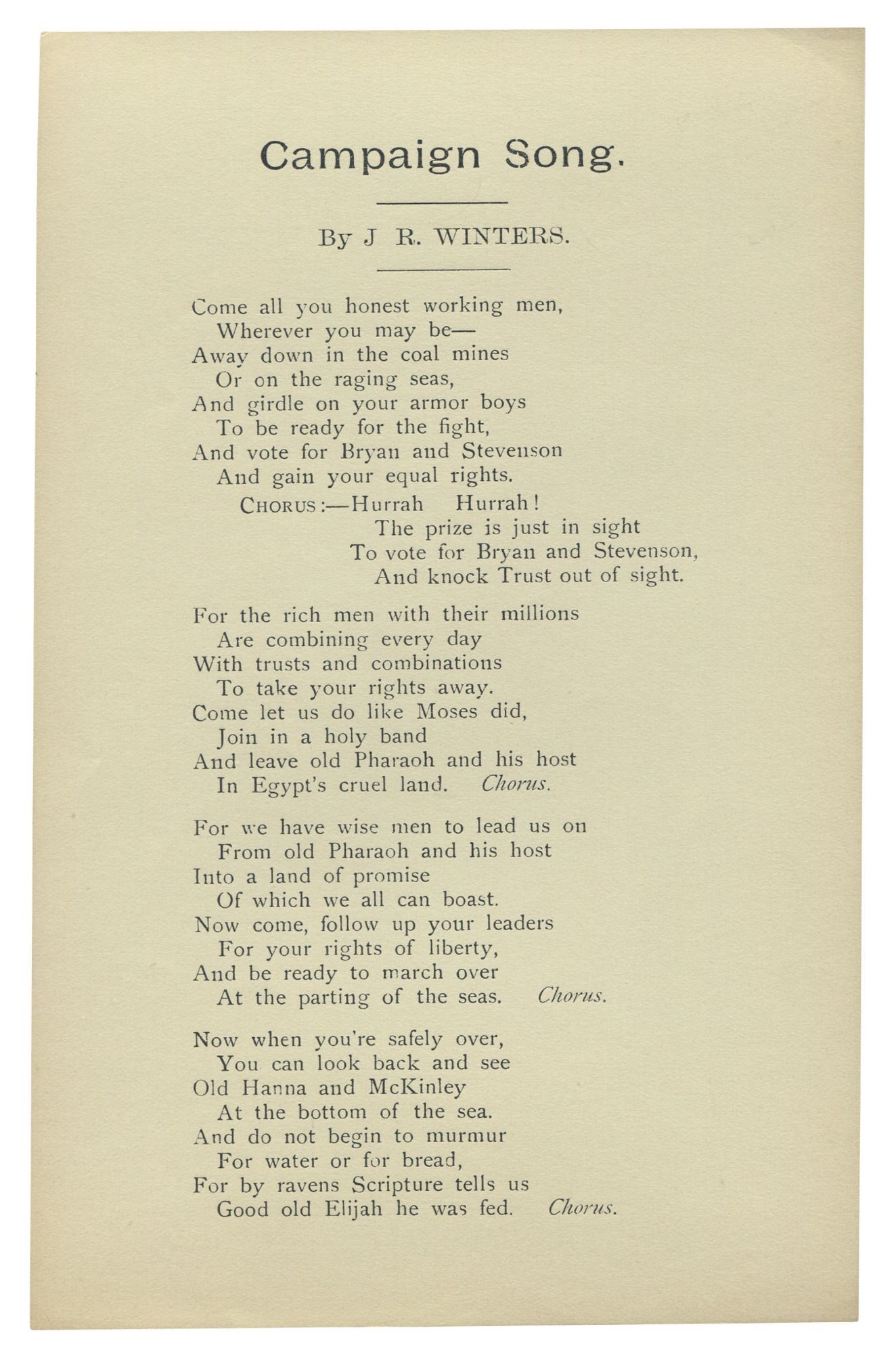 Broadside Poem : Campaign Song | J. R WINTERS