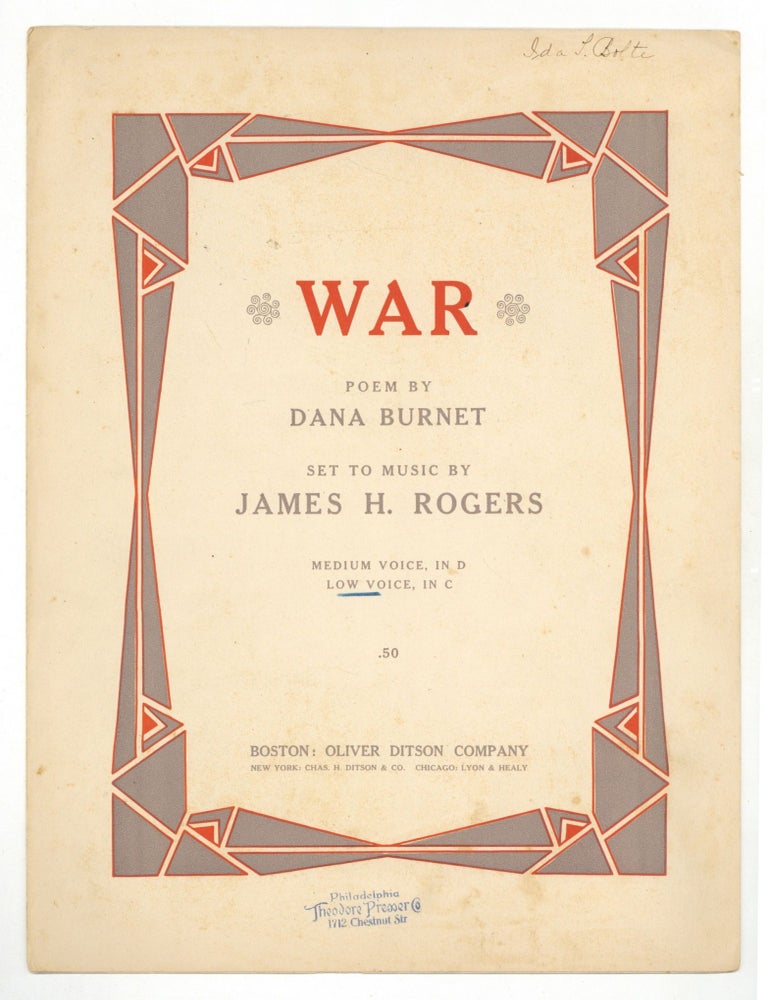 Item #526726 [Sheet music]: War. Dana BURNET, words by, music by James H. Rogers.