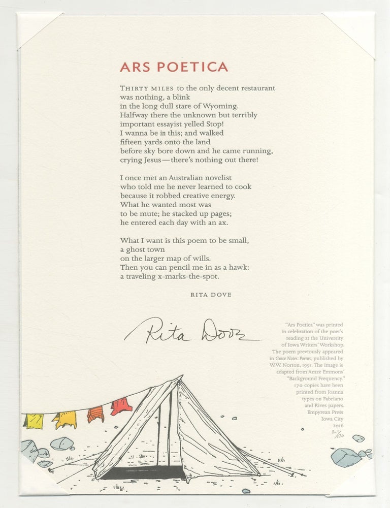 Item #527582 [Broadside]: Ars Poetica. Rita DOVE.