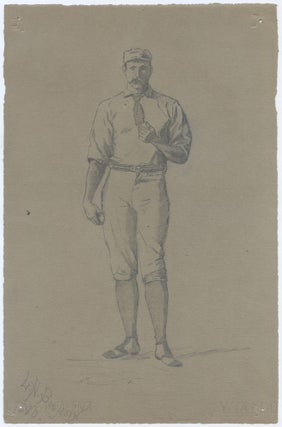 Item #527607 Original Drawing of a Baseball Pitcher in Uniform, holding a Baseball. Louis...