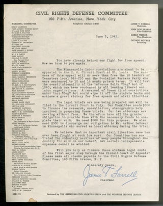 Item #527806 [Caption title, printed letter]: Civil Rights Defense Committee... "You have already...