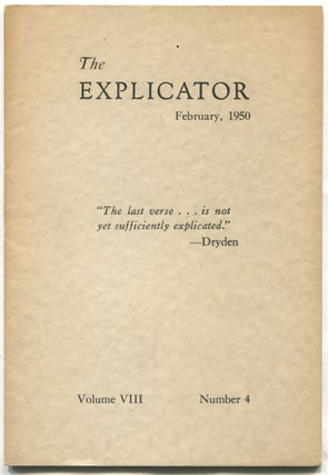 Item #528845 The Explicator - Volume VIII, Number 4, February, 1950, T. S. ELIOT, Robert Frost,...