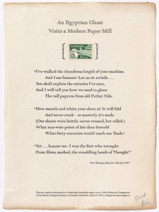 Broadside]: An Egyptian Ghost Visits a Modern Paper Mill. Beatrice WARDE, Paul.