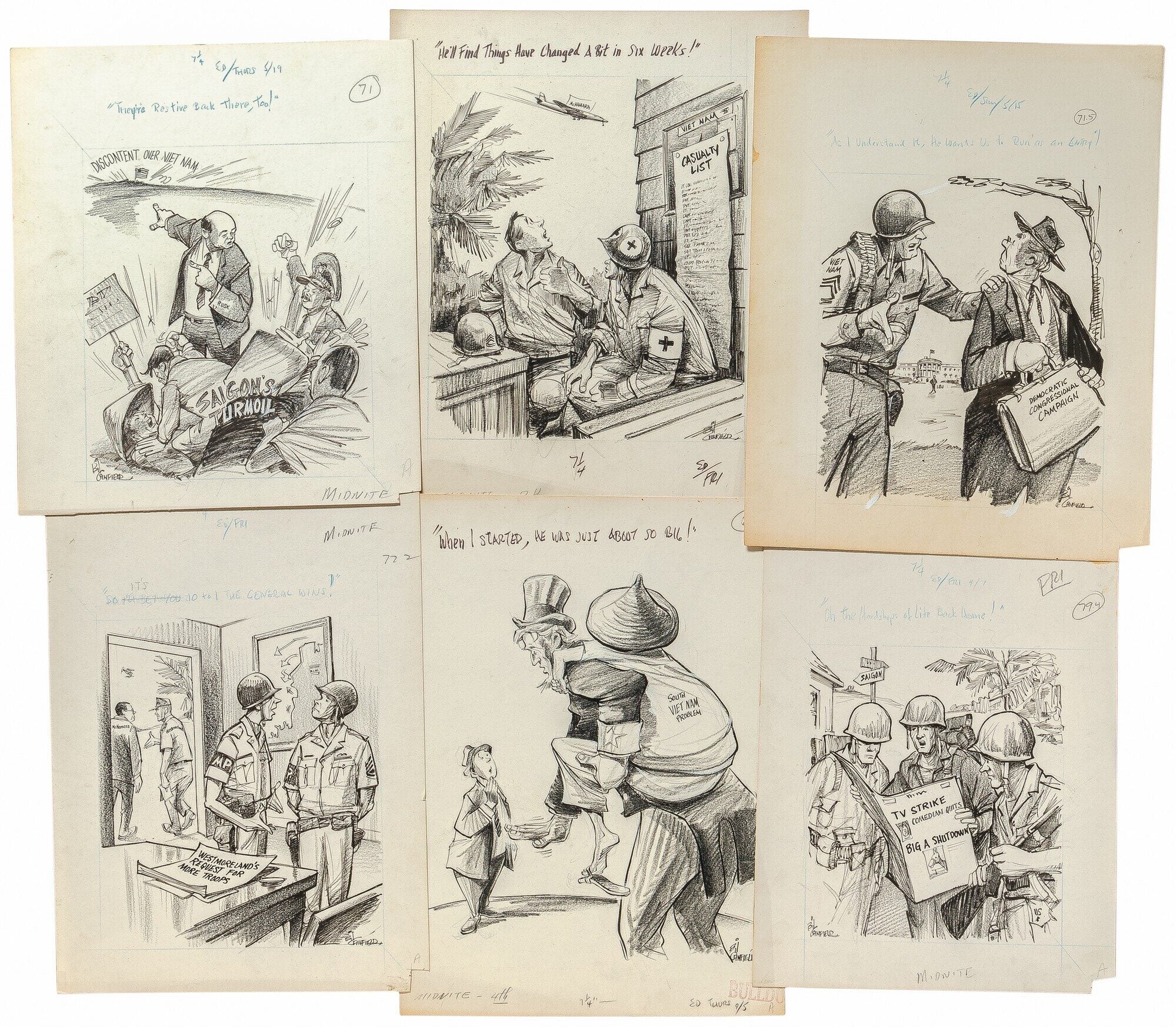 Original Art : Six Large Vietnam War-Themed Political Cartoons | Bil ...
