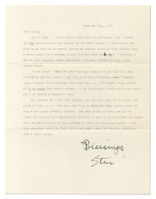 Item #530941 Typed Letter Signed about the Difficulties of Film Developing. Stan BRAKHAGE