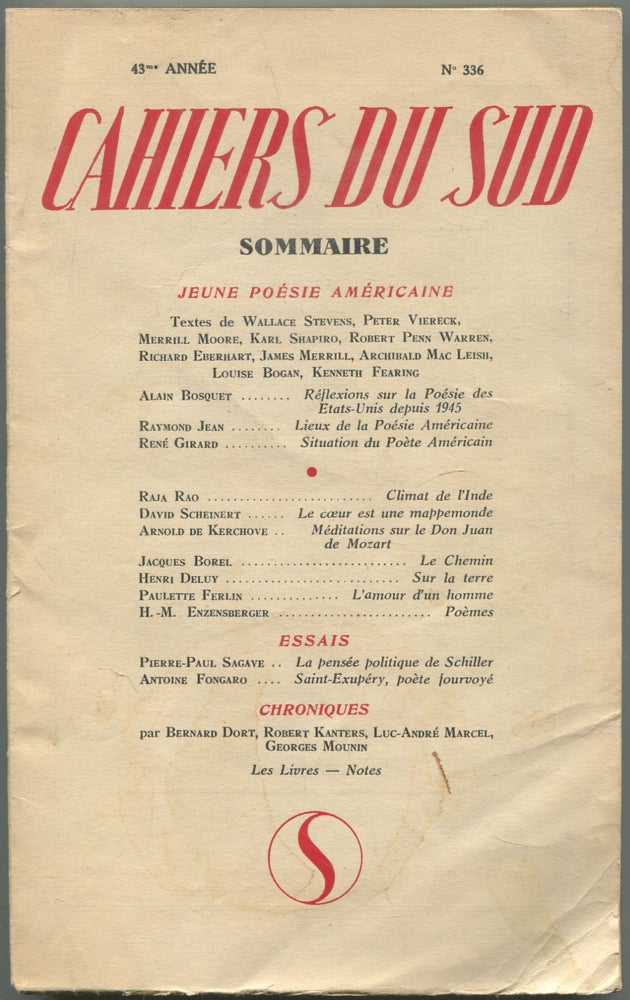 Item #532629 Cahiers Du Sud: Tome XLIII - 1st Semestre 1956: 43 Année, No. 336 (Août 1956): Sommaire: Jeune Poesie Americaine