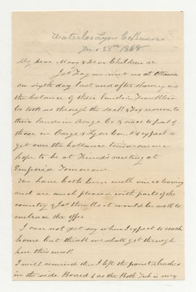 1868 Holograph Letter from Kansas: Written by a Philadelphia Quaker Speculating for Land on a. John WETHERELL.