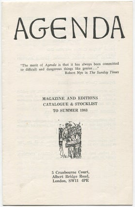 Item #533369 [Publisher Catalog]: Agenda: Magazine and Editions Catalogue & Stocklist to Summer 1983
