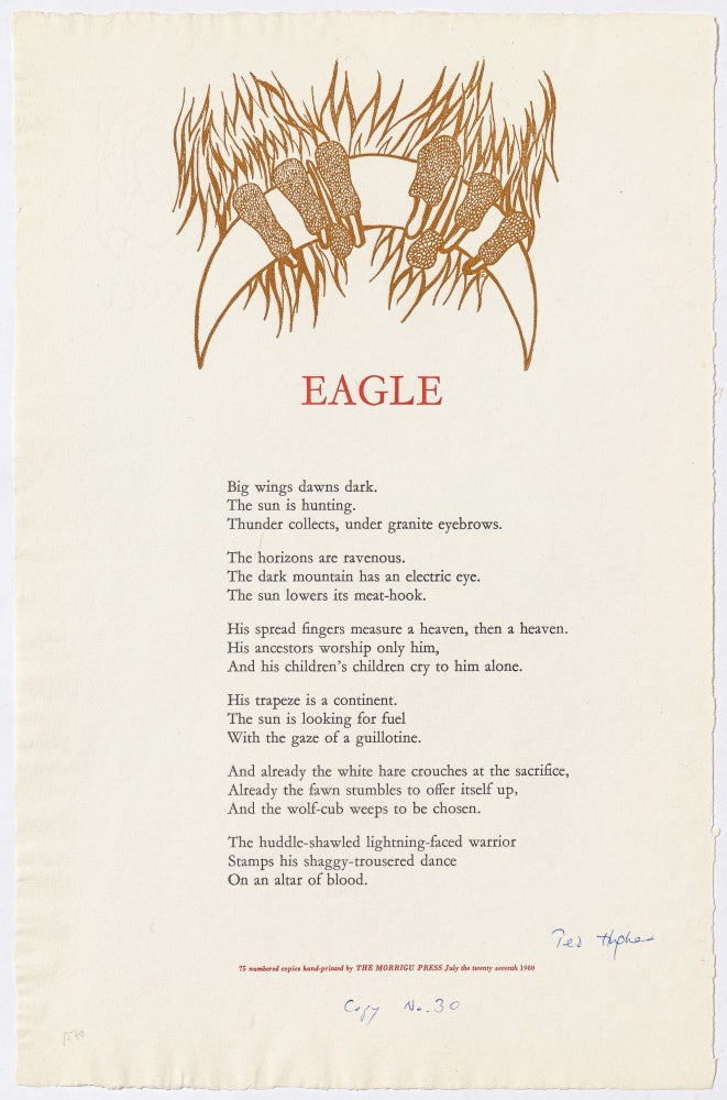Item #534084 [Broadside]: Eagle. Ted HUGHES.