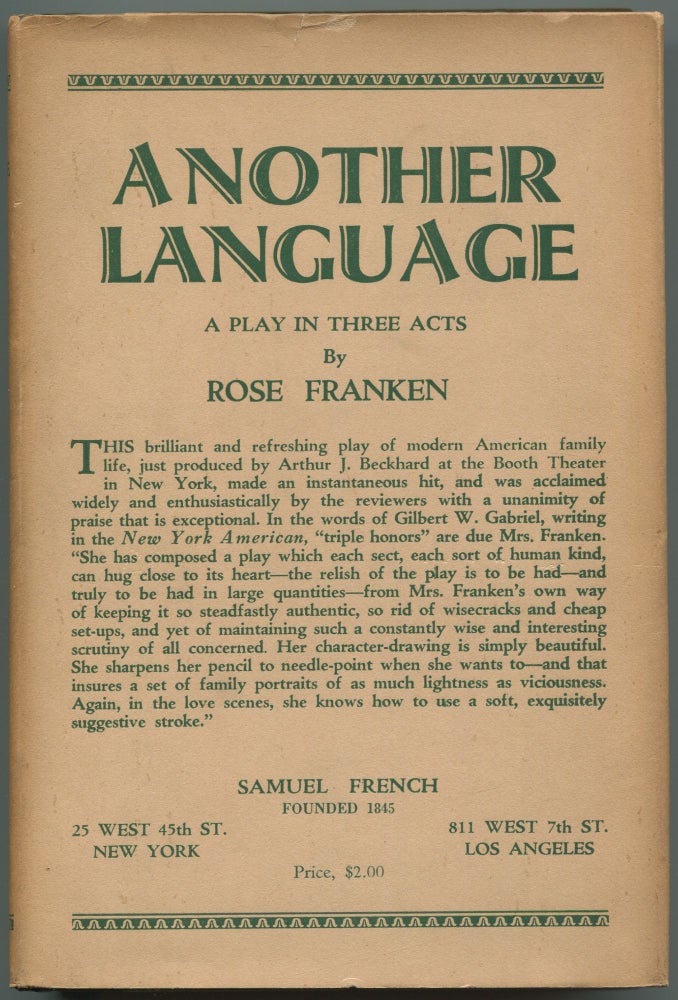 Item #534106 Another Language. Rose FRANKEN.