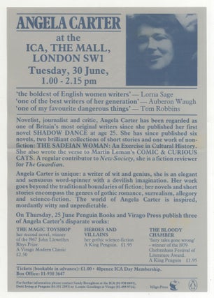 Item #534734 [Broadside for an author appearance]: Angela Carter at the ICA, The Mall, London SW1