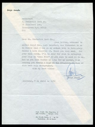 Typed Letter Signed. Jorge AMADO.