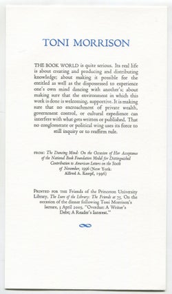Item #537575 [Broadside]: The Book World is Quite Serious. Toni MORRISON