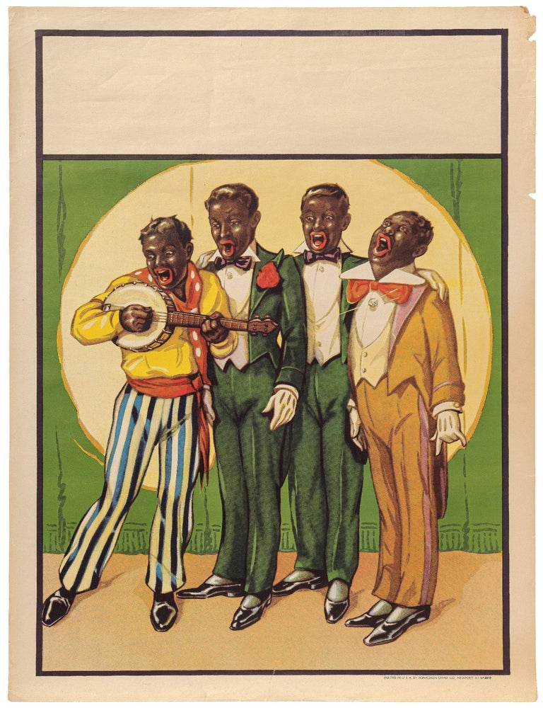 Color Lithograph Four Minstrel Singers, including a Banjo Player, circa ...