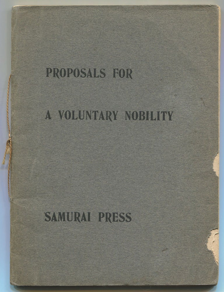 Proposals for a Voluntary Nobility. Maurice BROWNE.