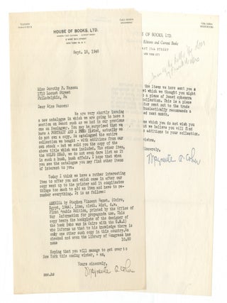A Collection of Typed Letters Signed from Noted Booksellers Marguerite A. and Louis Henry Cohn to Dorothy P. Nassau