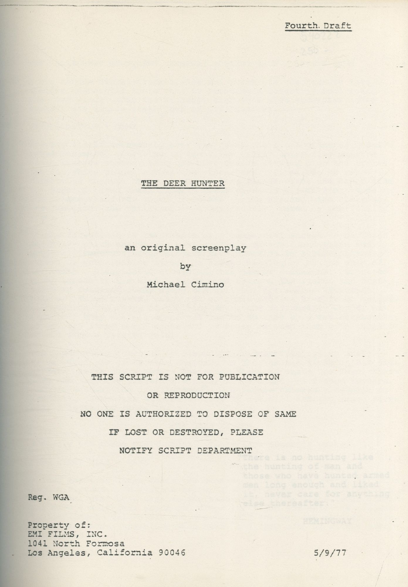 Screenplay : The Deer Hunter | Michael CIMINO