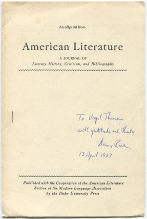 Item #541446 An Offprint from American Literature: A Journal of Literary History, Criticism, and...