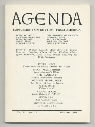 Item #541627 Agenda - Summer-Spring 1973, Vol. 11, No. 2-3. Donald DAVIE, Louis Zukofsky, William...