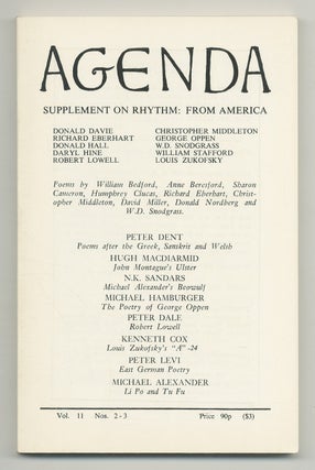 Item #541627 Agenda - Summer-Spring 1973, Vol. 11, No. 2-3. Donald DAVIE, Louis Zukofsky, William...