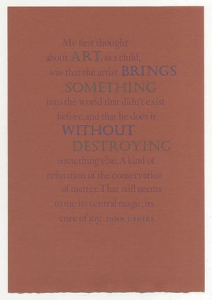 Item #544113 [Broadside, caption title]: My first thought about Art, as a child, was that the...