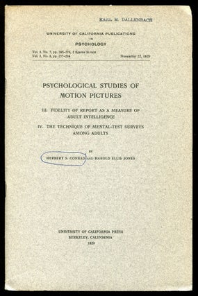 Item #545322 [Offprint]: Psychological Studies of Motion Pictures. III: Fidelity of Report as a...
