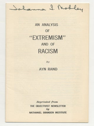 Item #545379 An Analysis of "Extremism" and of Racism. Ayn RAND