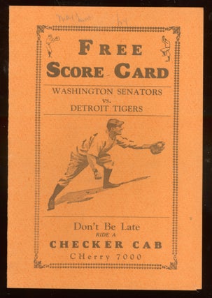 Item #54686 Free Score Card: Washington Senators vs. Detroit Tiger