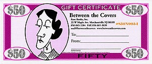 Item #54784 Rare Books Gift Certificate bearing a portrait of Virginia Woolf. Inc Between the...