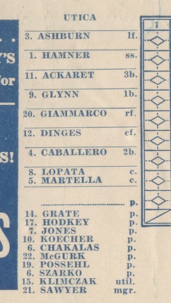 [Program]: Official Score Card Utica Blue Sox 1947