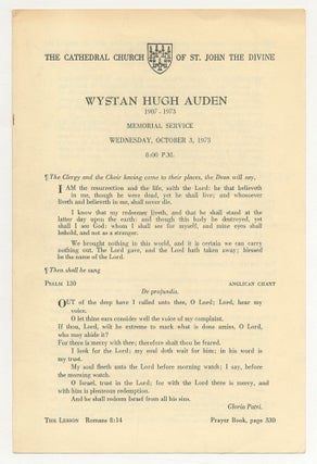 Item #548289 [Memorial Program]: Wystan Hugh Auden, 1907-1973. Memorial Service. Wednesday,...