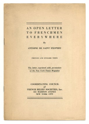 Item #548651 An Open Letter to Frenchmen Everywhere. Antoine de SAINT-EXUPERY