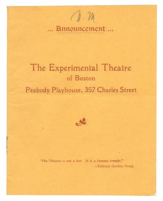 Item #550558 Announcement: The Experimental Theatre of Boston. Peabody Playhouse, 357 Charles...