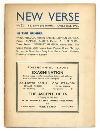 Item #550808 New Verse – No 22, (Aug.) Sept. 1936. Pablo NERUDA, A. J. M. Smith, Kenneth...