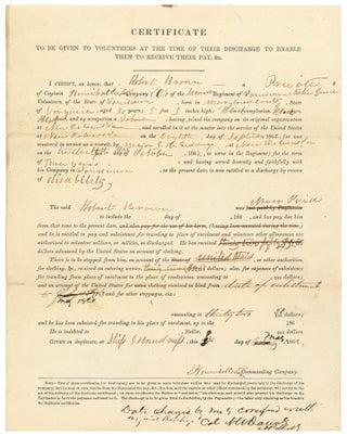 Item #551740 1865 Discharge Certificate for Robert Brown of the 2nd Louisiana Native Guard...