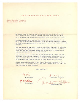 Item #552125 [Circular letter]: The Kenneth Patchen Fund. W. H. AUDEN, Thornton Wilder, Archibald...