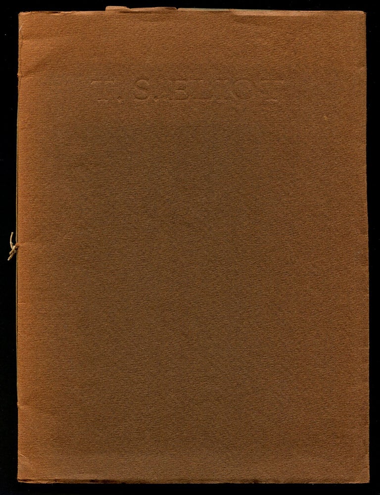 Item #552575 T.S. Eliot: A Memoir and a Tribute. Henry RAGO.