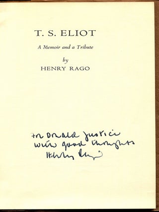 T.S. Eliot: A Memoir and a Tribute