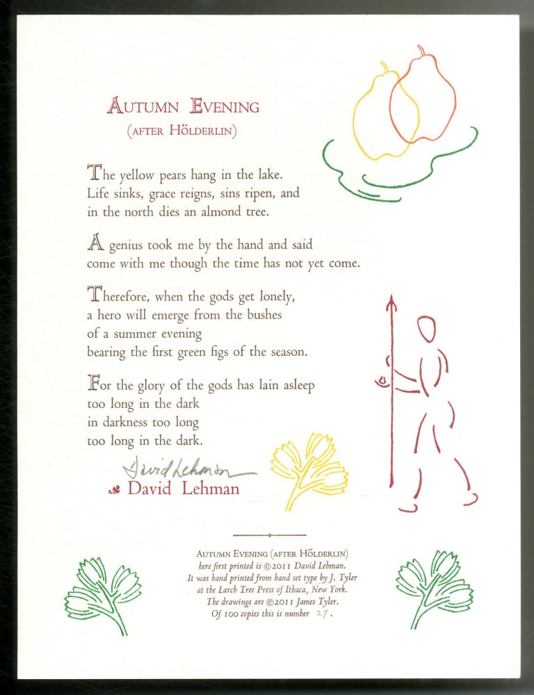 Item #552703 [Broadside]: Autumn Evening (After Holderlin). David LEHMAN.