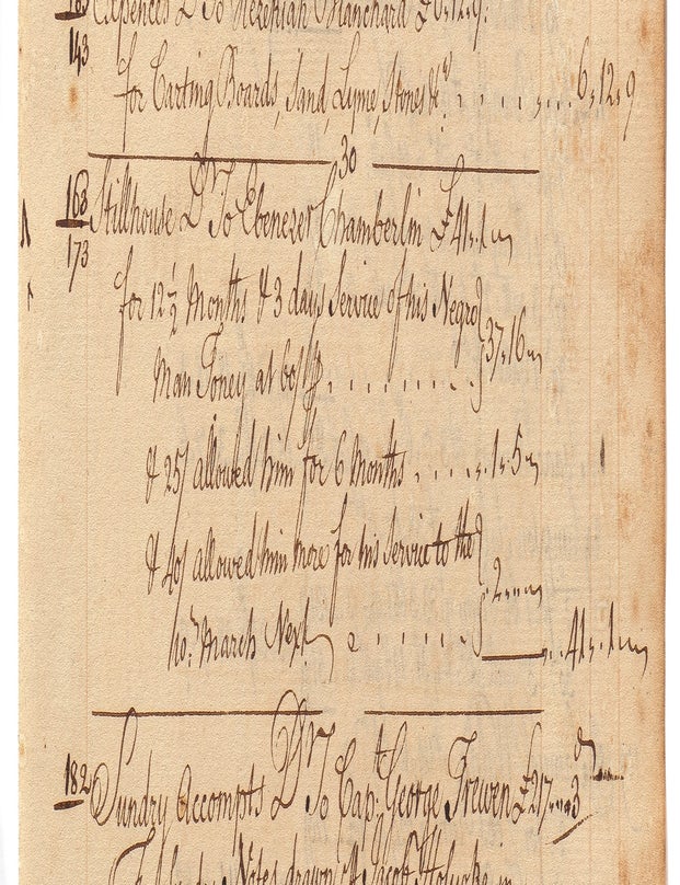 An attractive 1727 Ledger Leaf from a Boston Stillhouse showing: &ldquo;Rum Sold & Deliver&rsquo;d to. Cornelius WALDO.