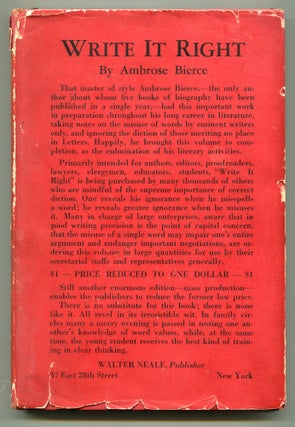 Item #553047 Write It Right: A Little Blacklist Of Literary Faults. Ambrose BIERCE