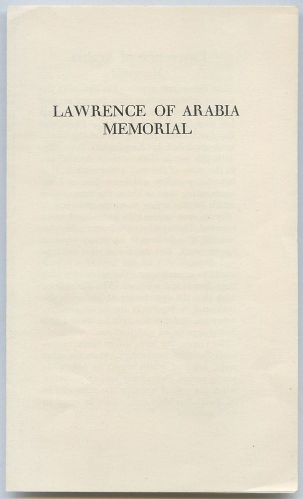 Item #554130 Lawrence of Arabia Memorial. T. E. LAWRENCE.