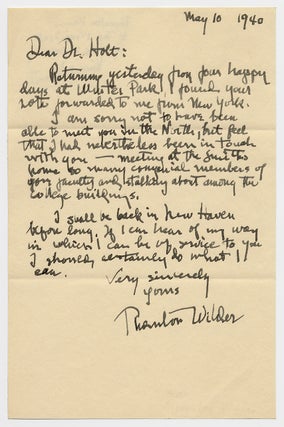 Item #55565 One page Autograph Letter Signed ("Thornton Wilder"). Thornton WILDER