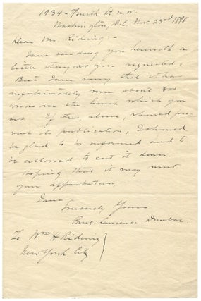 Item #556879 Autograph Letter Signed ("Paul Laurence Dunbar") to editor William Henry Rideing....